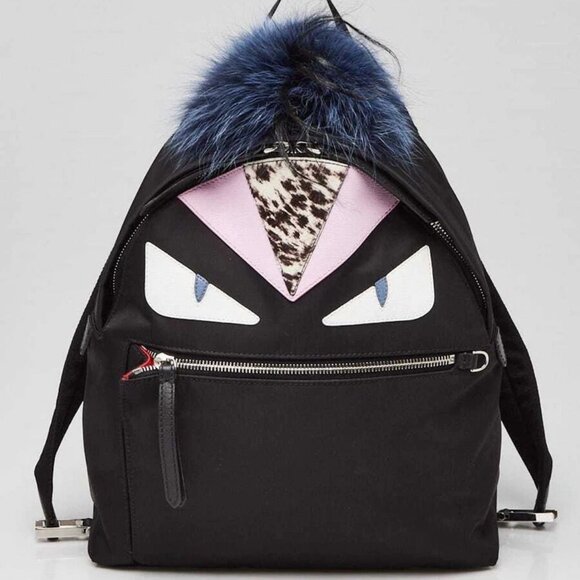 Fendi Black Nylon and Leather Medium Monster Eyes Backpack Bag - Picture 1 of 11